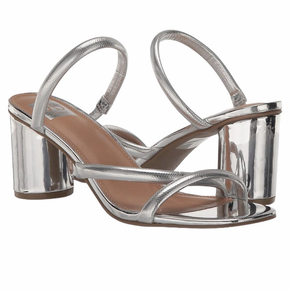 ☀️NWOT Dolce Vita Myla strapy slip-on Block heel Silver 8.5 chunky mule Sandals